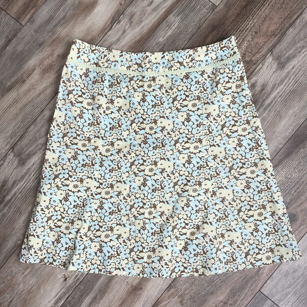 Eddie Bauer Yellow Blue Brown Pastel Floral A-line‎ Lightweight Skirt Size 14P